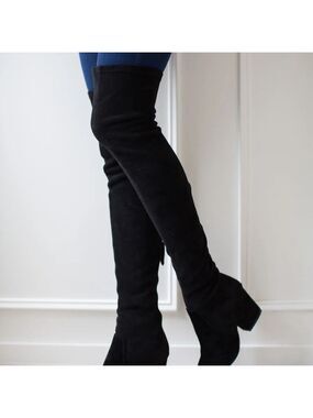 'Ellis' Black Classic Over The Knee Suede Leather Boots